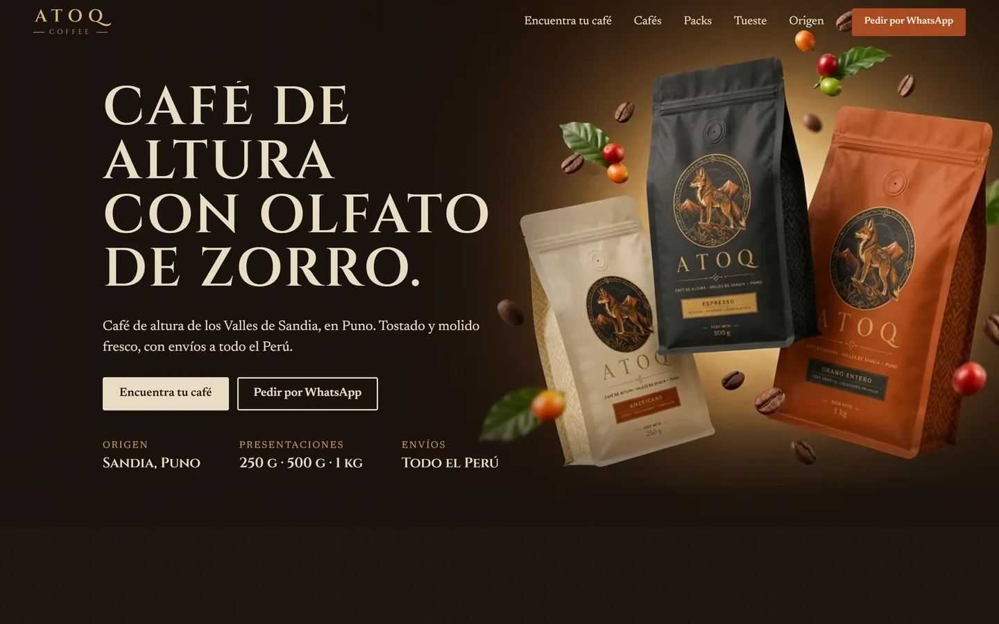 Portada de la web de ATOQ COFFEE hecha por MOZART